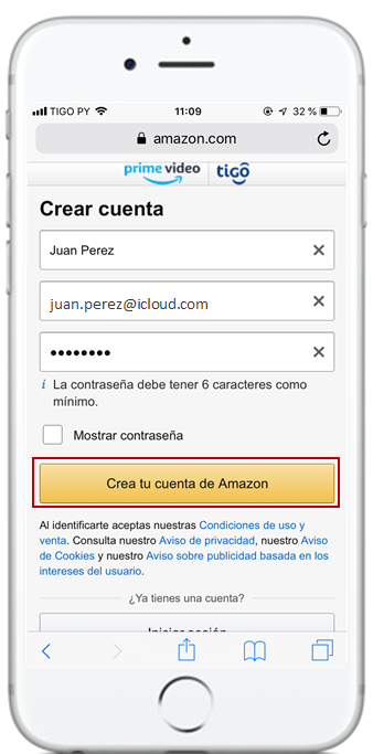 Cuenta para store amazon prime